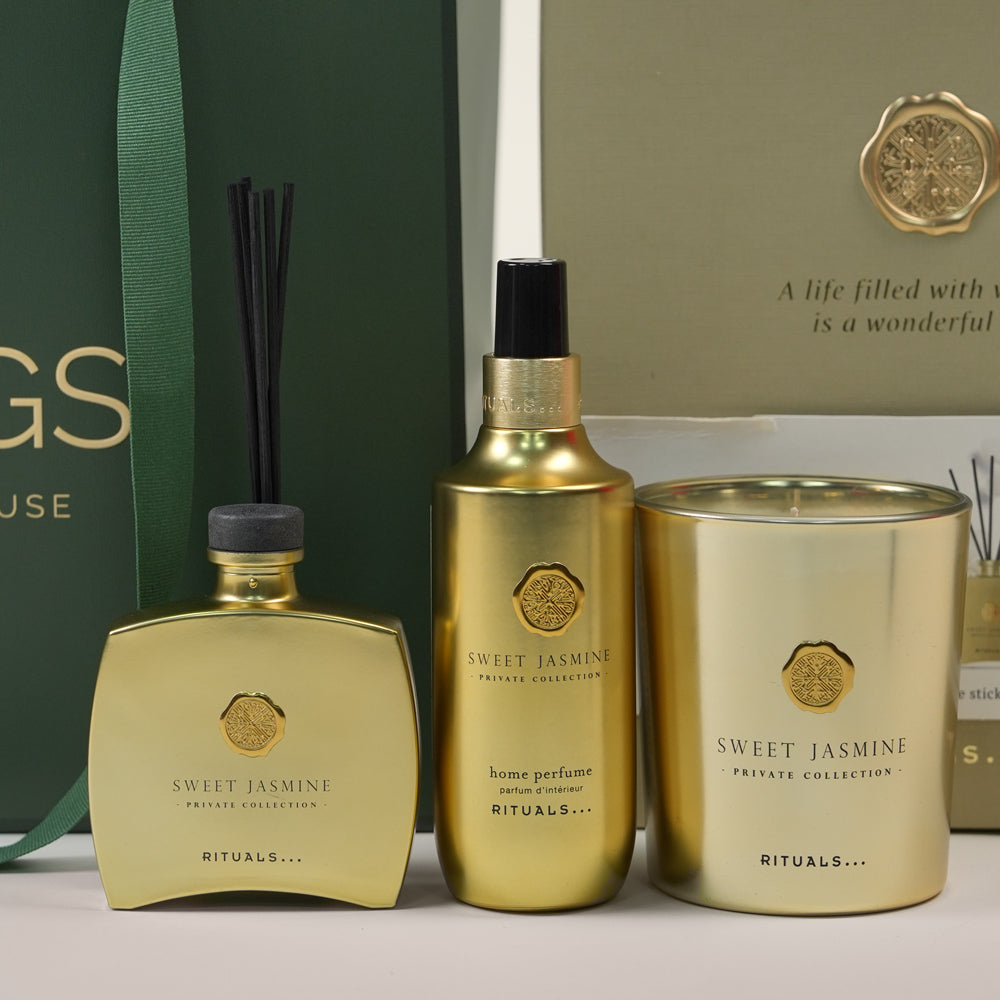 Ruby Eid flower arrangement in TWIGS gift bag with Rituals Sakura gift set Dubai