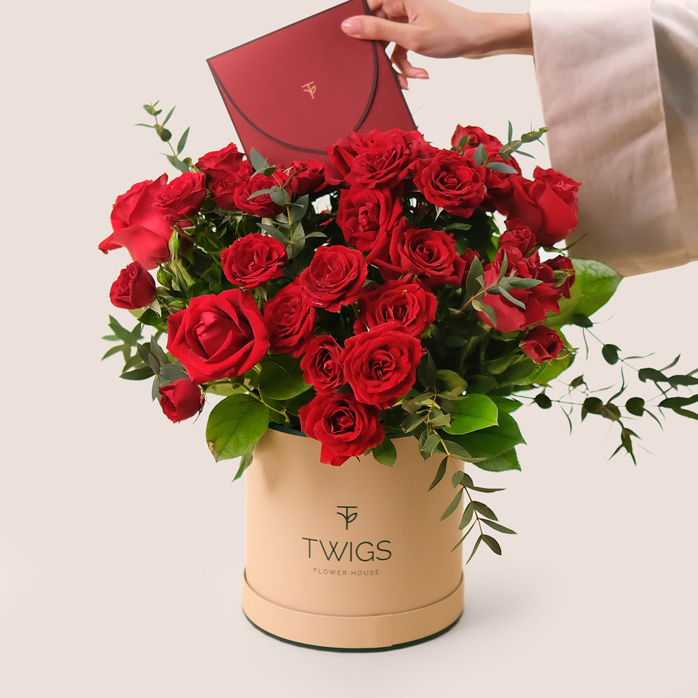 Elegant red rose box gift for romantic occasions in Dubai