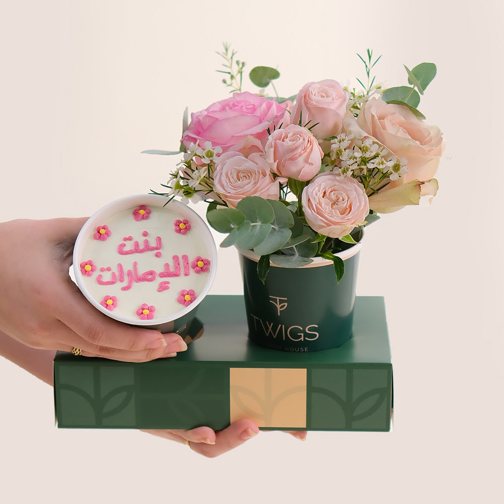Emirati Women’s Day Flowers & Floral Cake Cup Combo  – بنت الإمارات