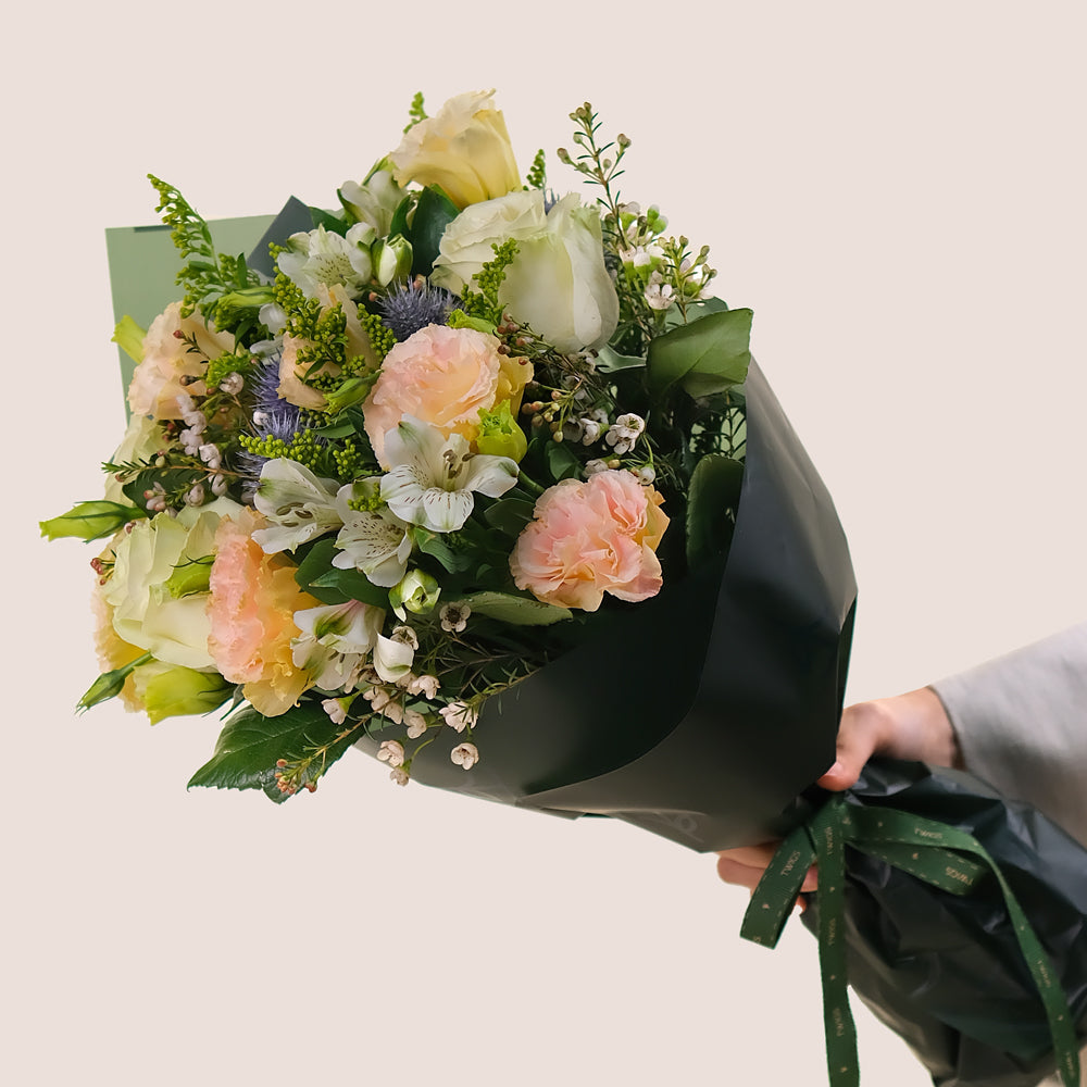 Pastel Grace Cone Bouquet – White and Pastel Flowers – Subtle Elegance in Every Bloom