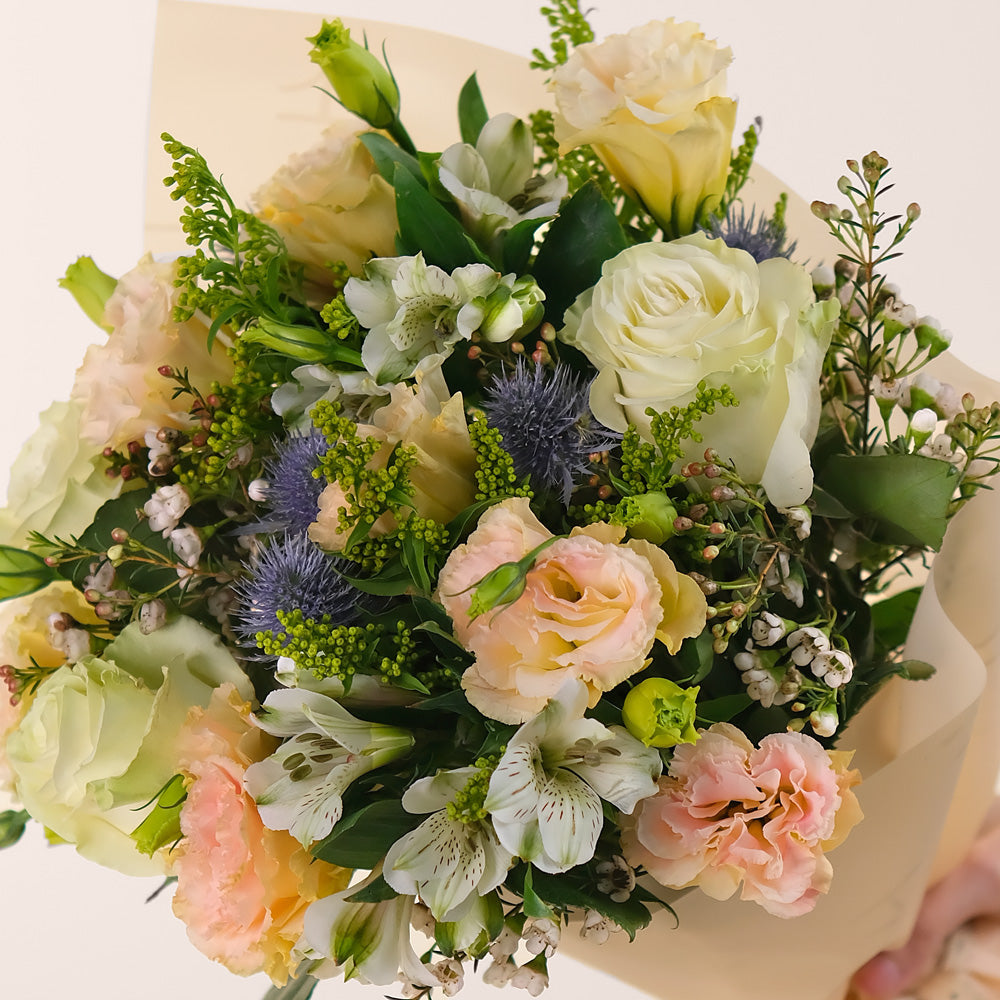 Pastel Grace Cone Bouquet – White and Pastel Flowers – Subtle Elegance in Every Bloom