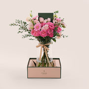 Fuchsia & Pastels Flower Vase – Juliet Roses & Pastel Blooms in Elegant Vase