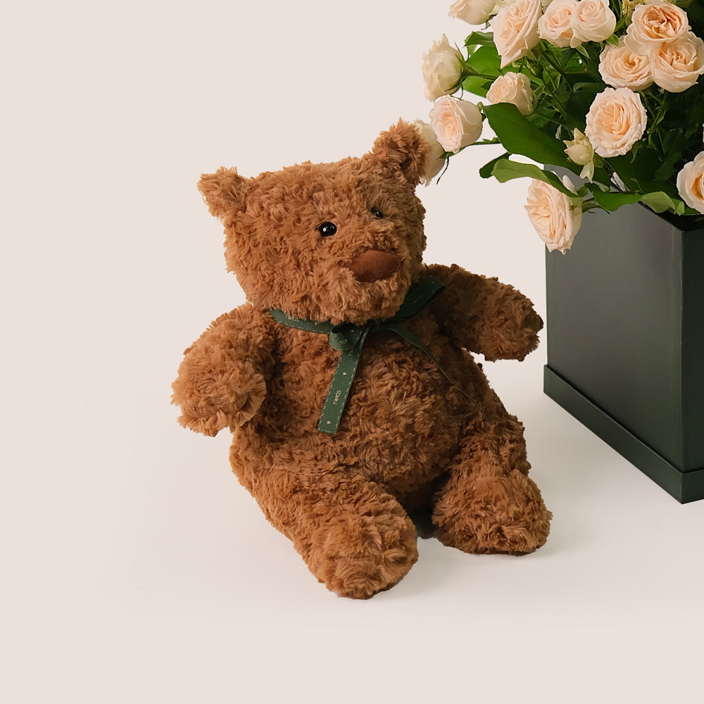 Cream Salinero Spray Roses Cube Box & Soft Teddy Bear Bundle – A Heartfelt Gift of Timeless Beauty and Comfort