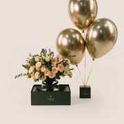 Cream Salinero Spray Roses Vase & Chrome Balloons Bundle