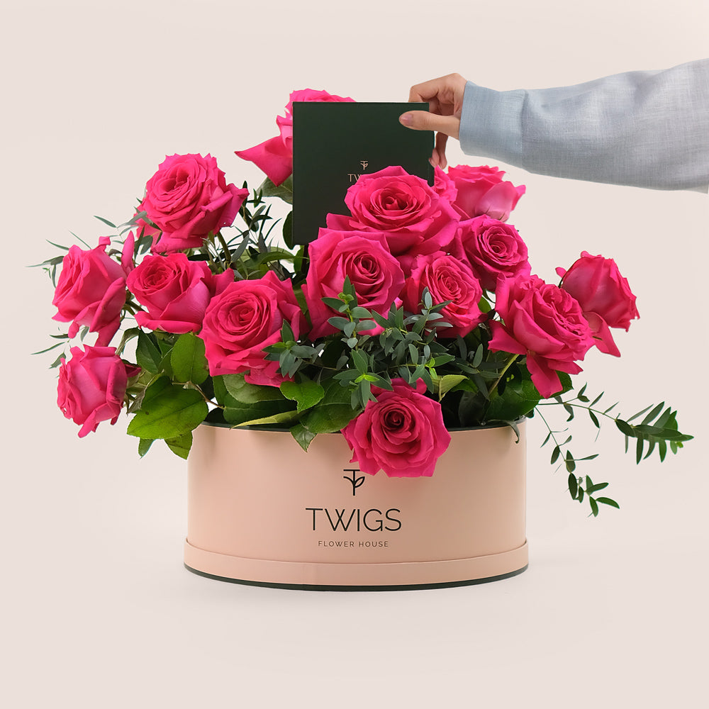 Grande Hot Pink Roses Round Box – A Modern Touch of Luxury