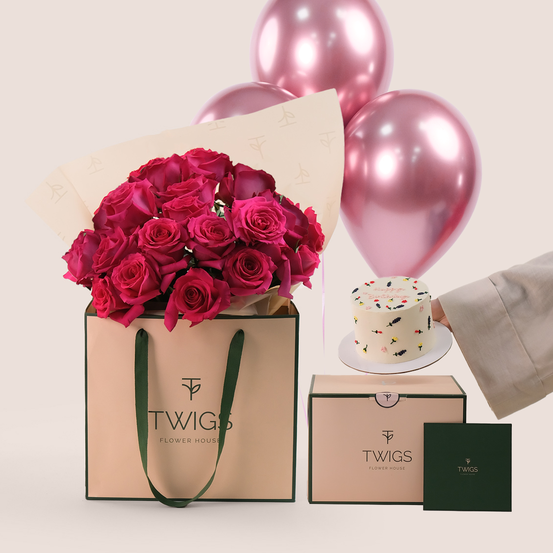 Pink Floyd Ecuador Rose Bouquet in TWIGS Signature Carry Bag - Birthday Flower Bundle