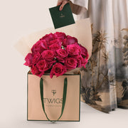 Pink Floyd Ecuador Rose Hand Bouquet in TWIGS Signature Carry Bag