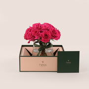 Hot Pink Ecuador Roses in a Petite Flower Vase – Luxury with a Bold Pop of Color