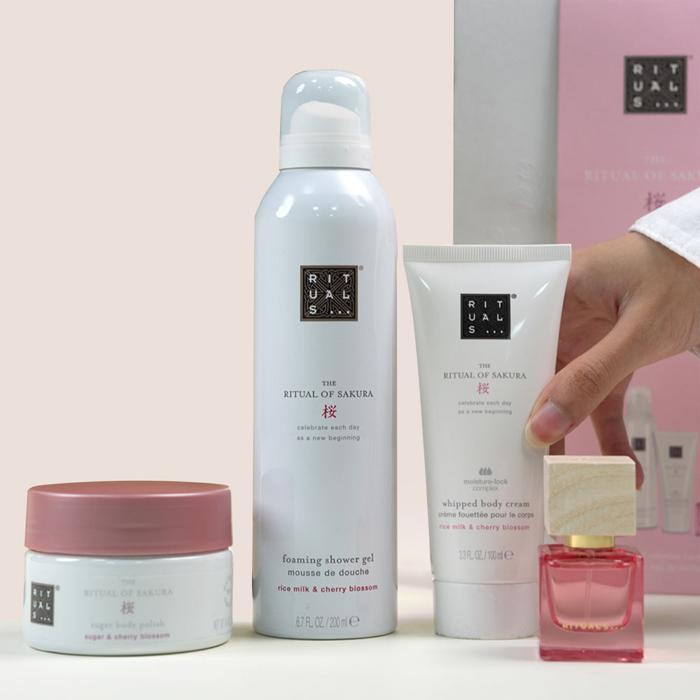 Pink Bombastic roses with rituals skin care  products