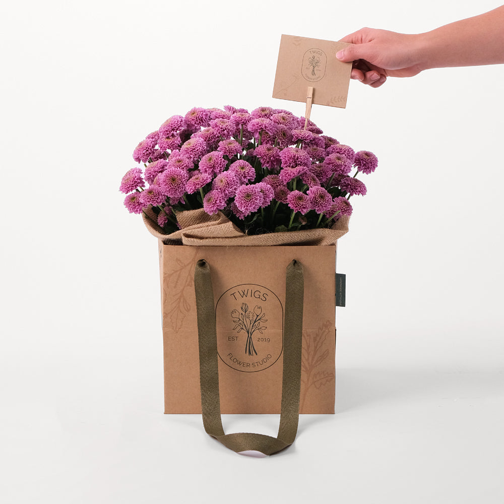Chrysanthemum Purple Flowers Bouquet In A Bag