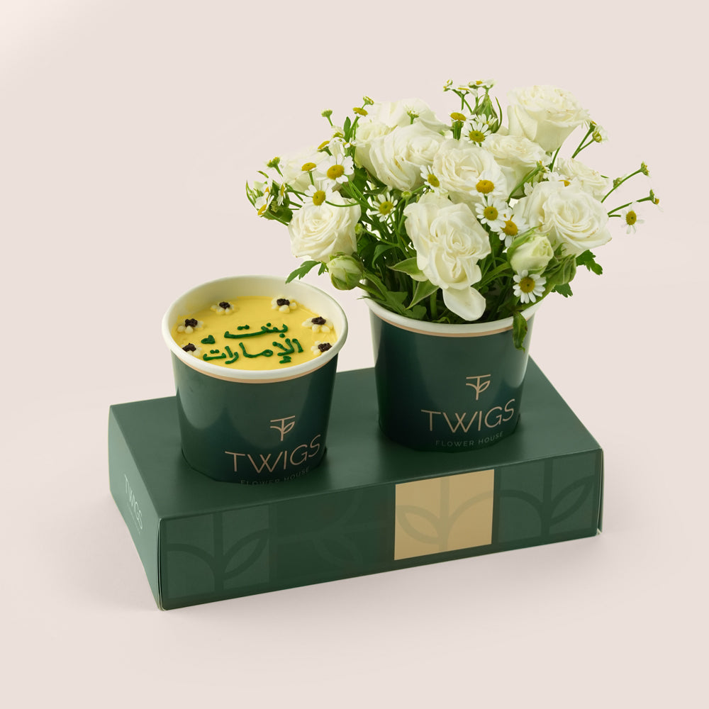 Emirati Women’s Day 2026 Flowers & Floral Cake Cup Combo  – بنت الإمارات