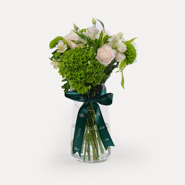 Green and White Flower Vase Arrangement - Tall