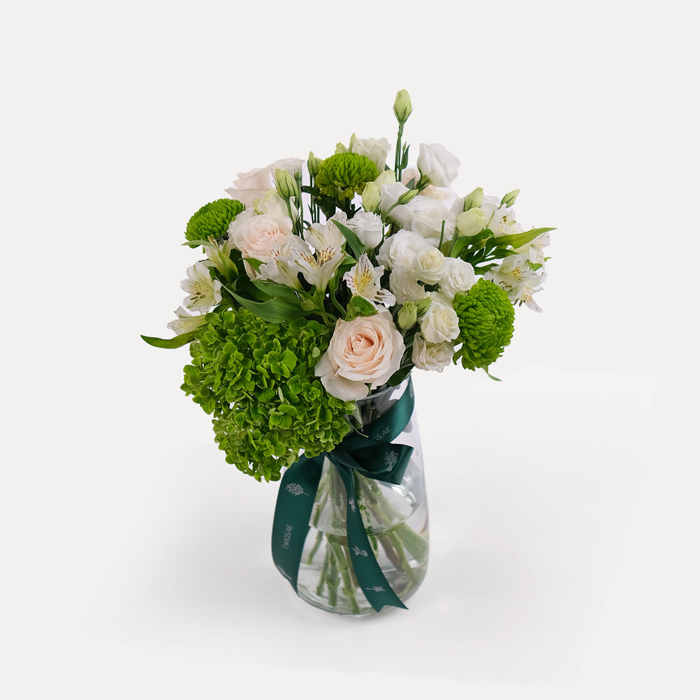 Green and White Flower Vase Arrangement - Tall