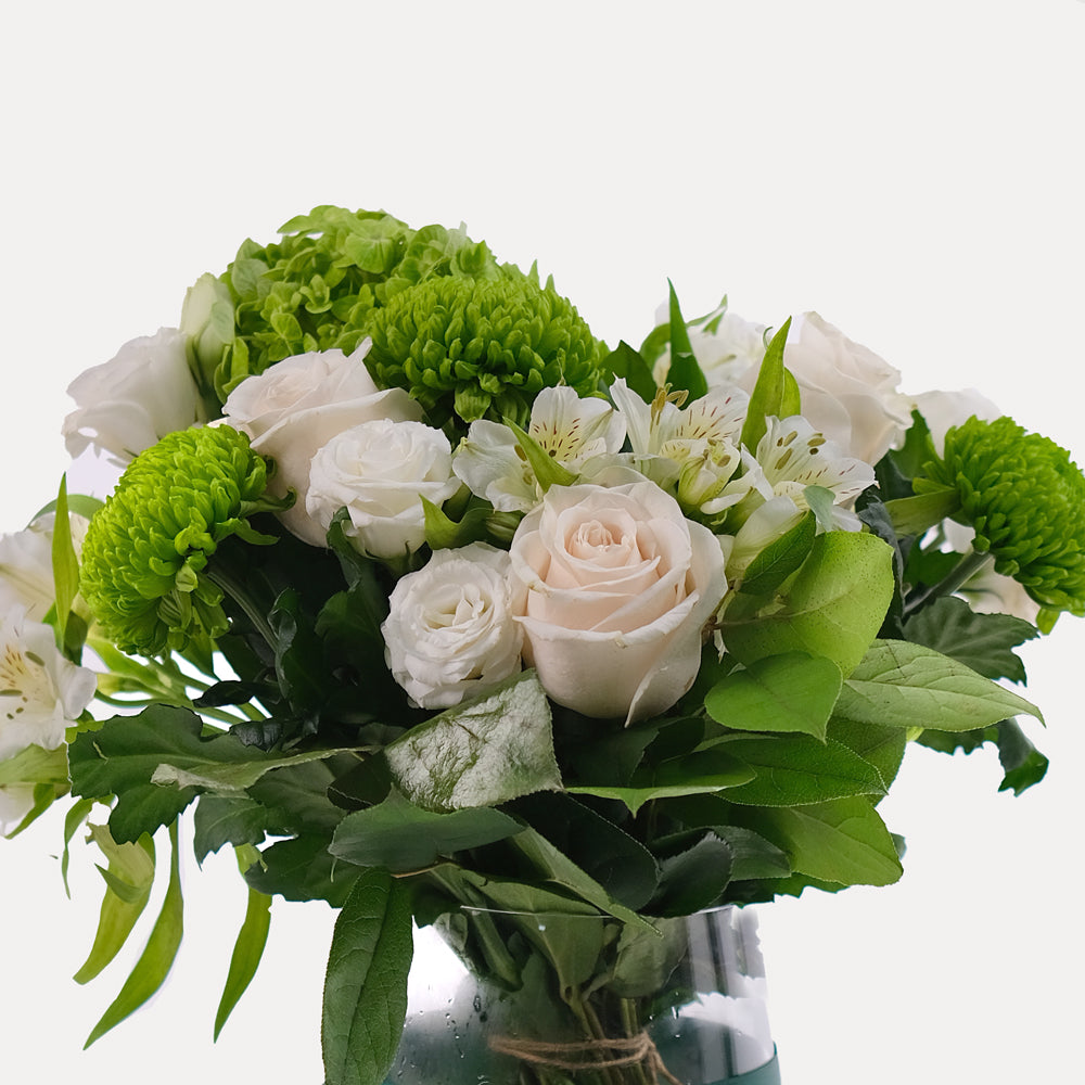 Green and White Flower Vase Arrangement - Medium