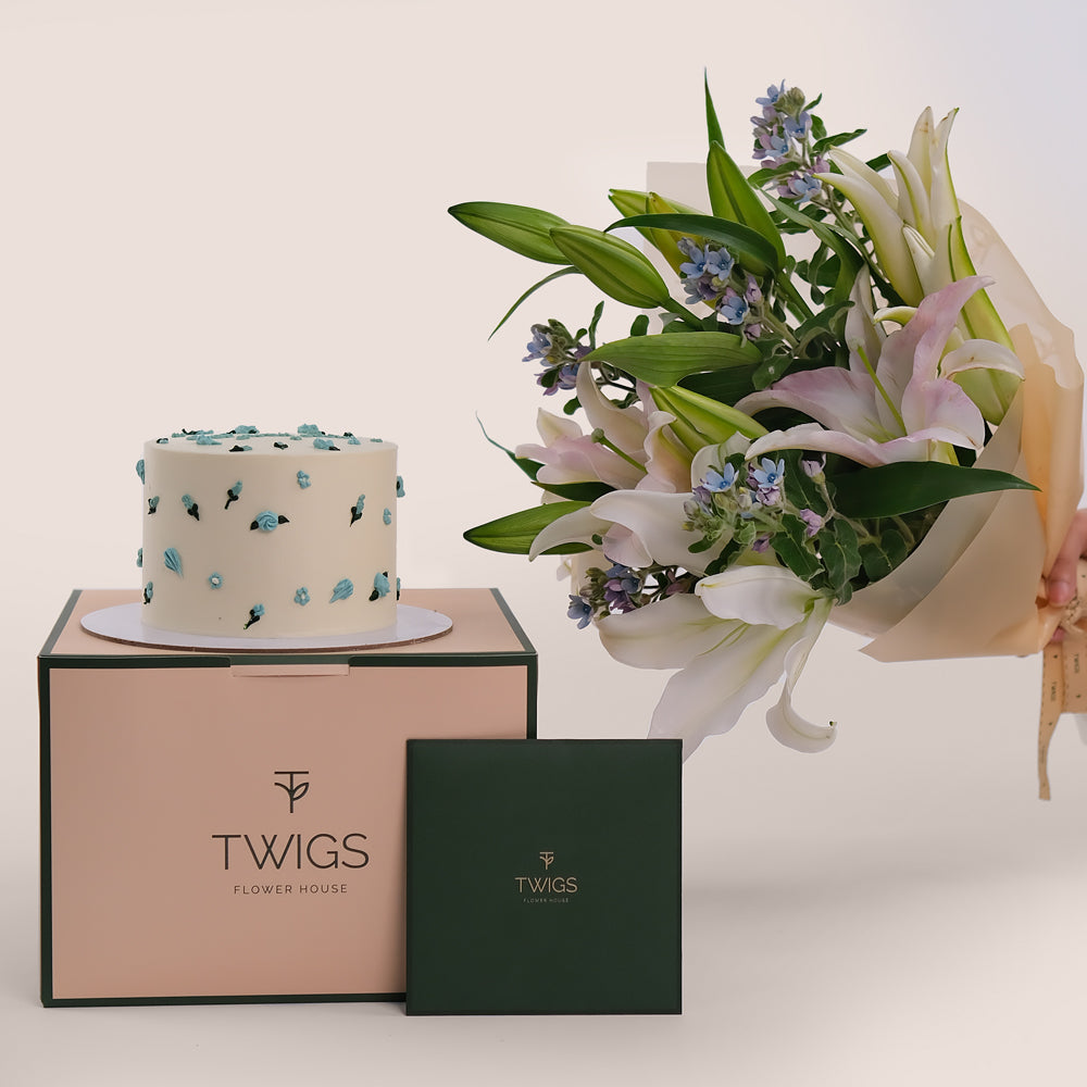 Serenity Get Well Bundle – Flowers &  Cake Gift Set