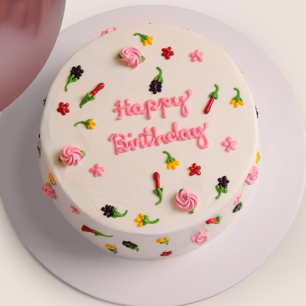 Pretty in Pink Bouquet with Birthday Cake & Balloons