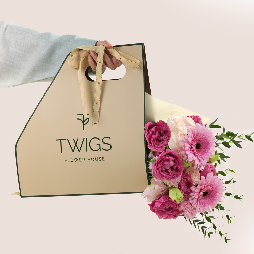 Pretty in Pink Bouquet with Birthday Cake & Balloons