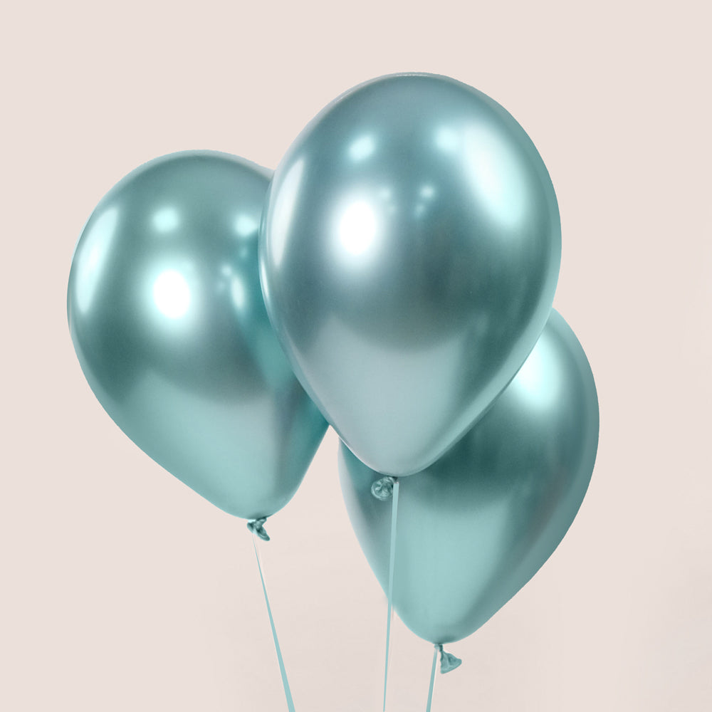 Three metallic teal balloons 