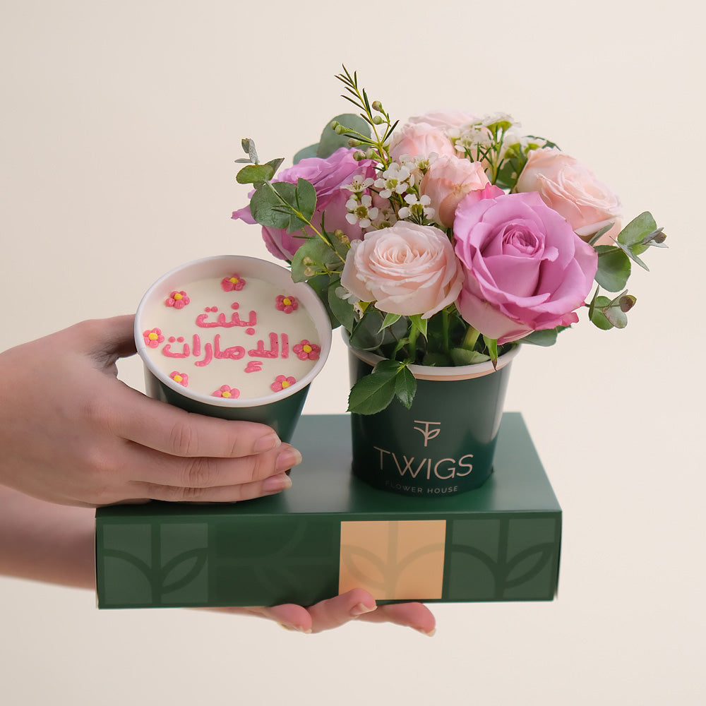 Emirati Women’s Day Flowers & Floral Cake Cup Combo – بنت الإمارات