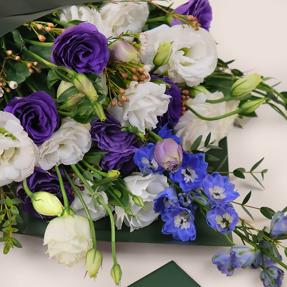 Lavender Charm Cone Bouquet – Lisianthus & Delphiniums