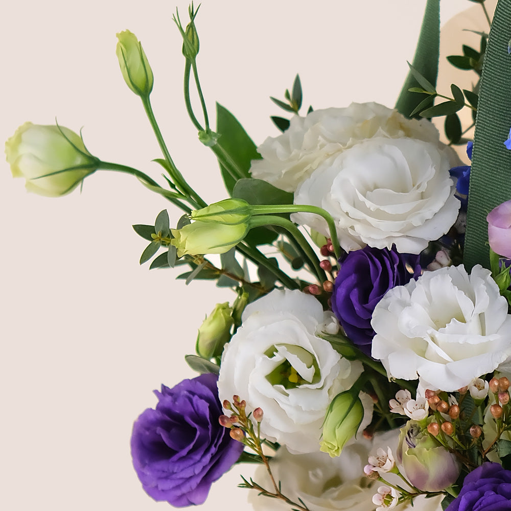 Lavender Charm Cone Bouquet – Lisianthus & Delphiniums