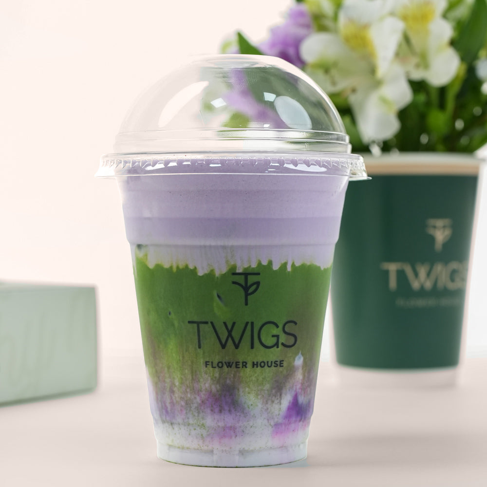 Lavender Matcha Bloom Duo | Flowers in a Cup with Iced Lavender Matcha