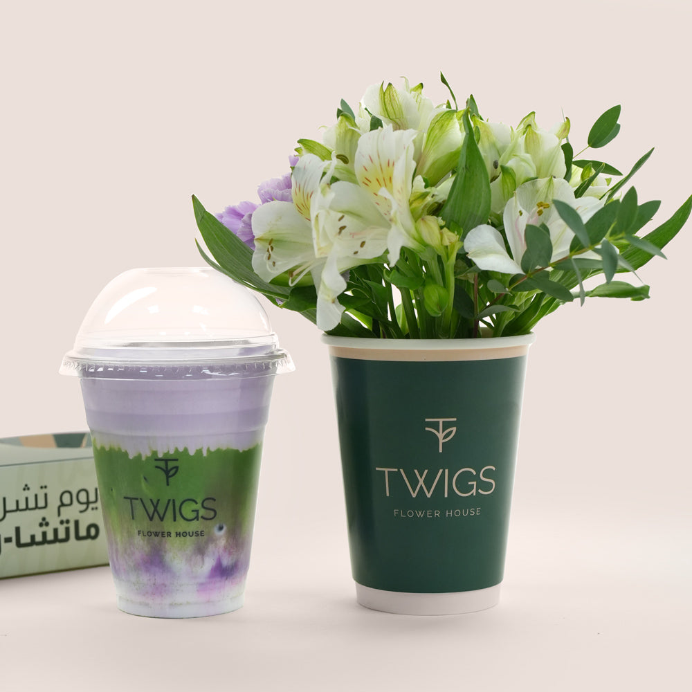 Lavender Matcha Bloom Duo | Flowers in a Cup with Iced Lavender Matcha