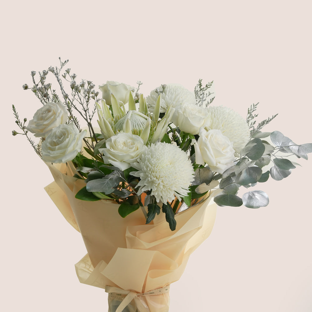 Luxury White Protea New Year Bouquet in TWIGS Bag | New Year Flowers Dubai