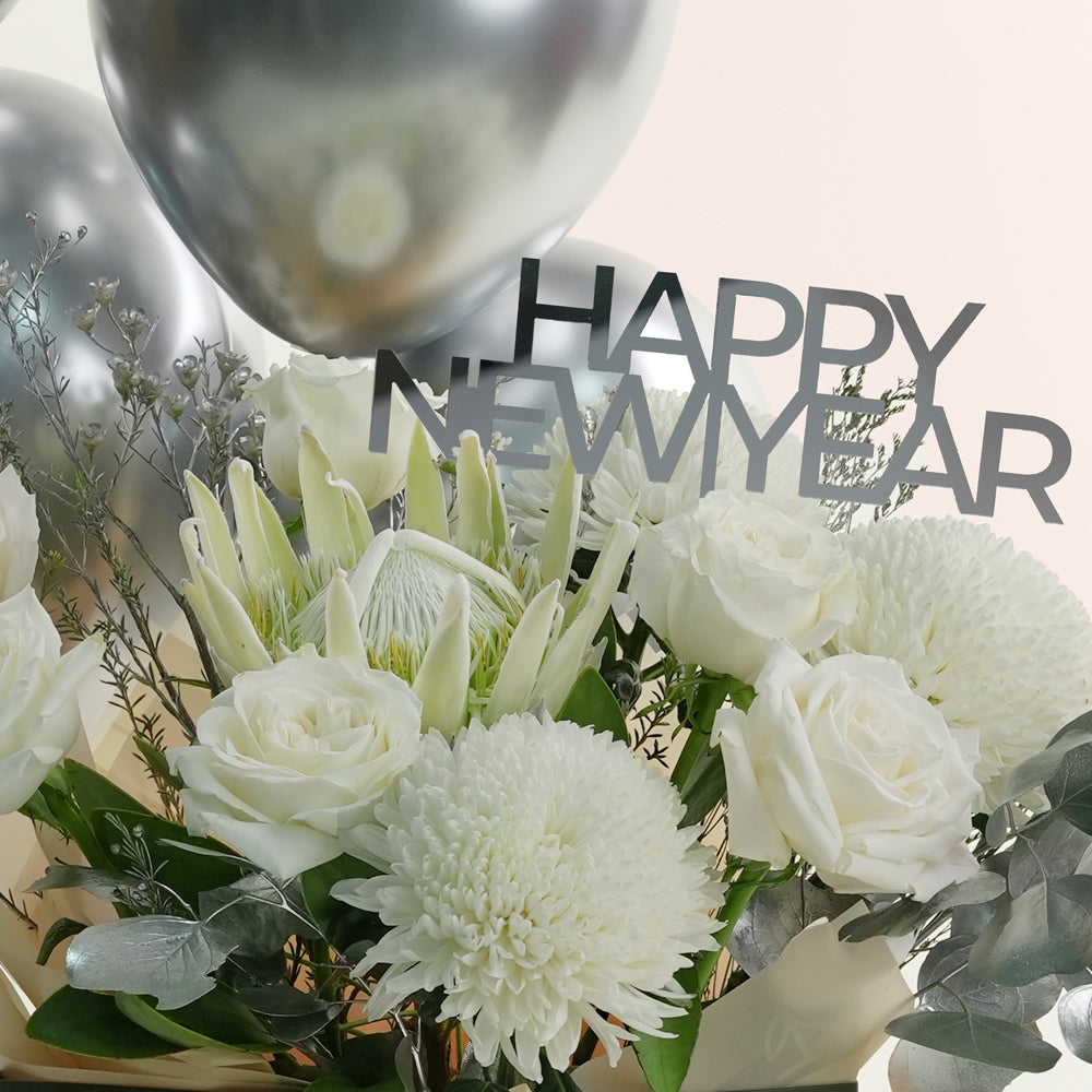 Luxury White Protea New Year Celebration Bundle | New Year Flowers Dubai