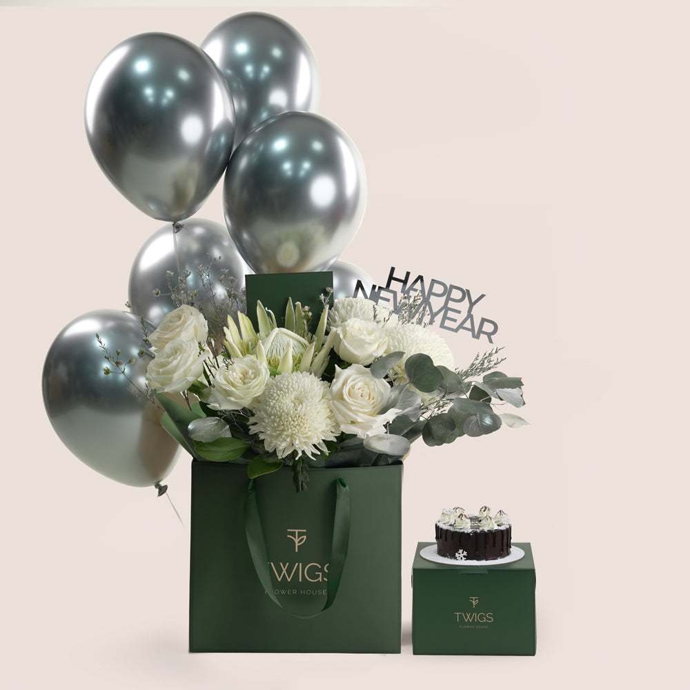 Luxury White Protea New Year Celebration Bundle | New Year Flowers Dubai