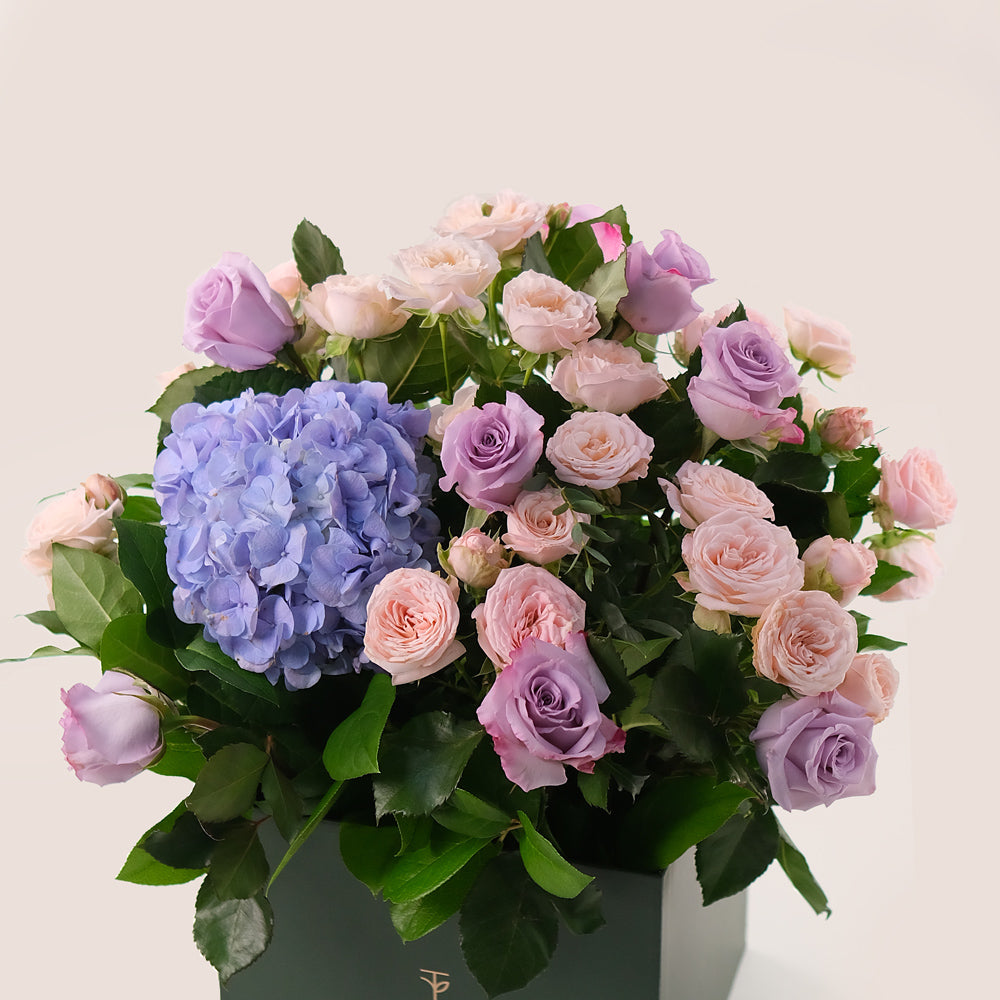 Elegant Purple & Pink Floral Mix in TWIGS Signature Flower Box – Timeless Charm in Every Bloom