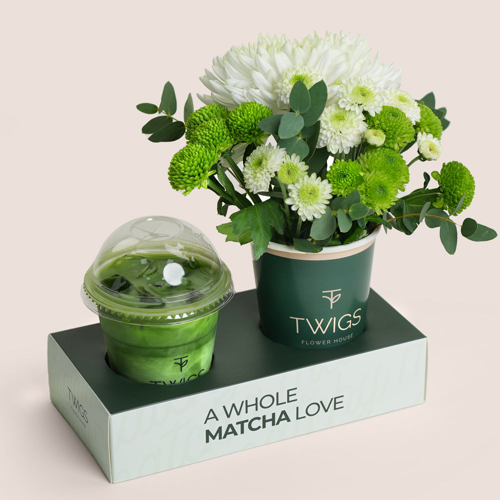 Classic Matcha Bloom Duo | Chrysanthemum Cup with Iced Matcha