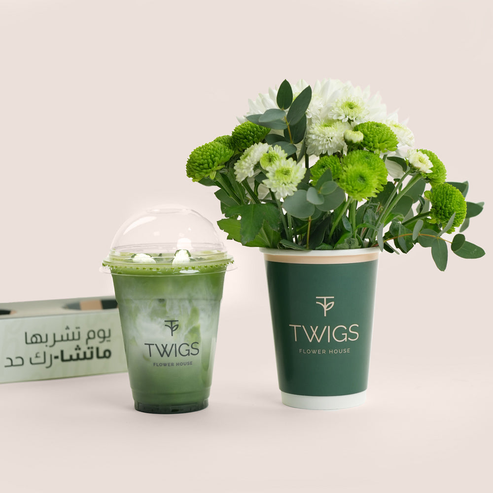 Classic Matcha Bloom Duo | Chrysanthemum Cup with Iced Matcha