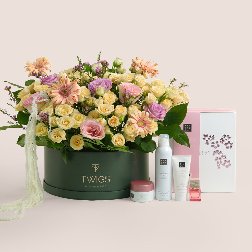 Peach Harmony & Ritual of Sakura Gift Set – Mother’s Day Flower Bundle by TWIGS