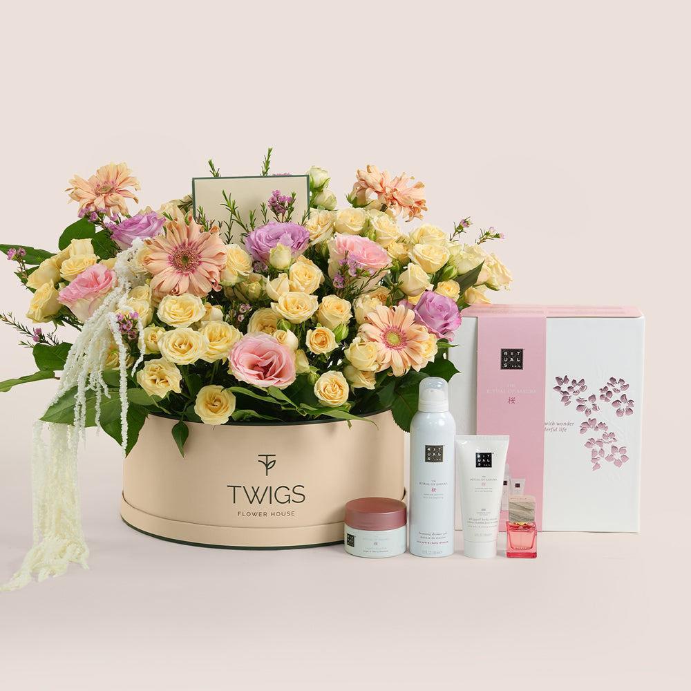 Peach Harmony & Ritual of Sakura Gift Set – Mother’s Day Flower Bundle by TWIGS