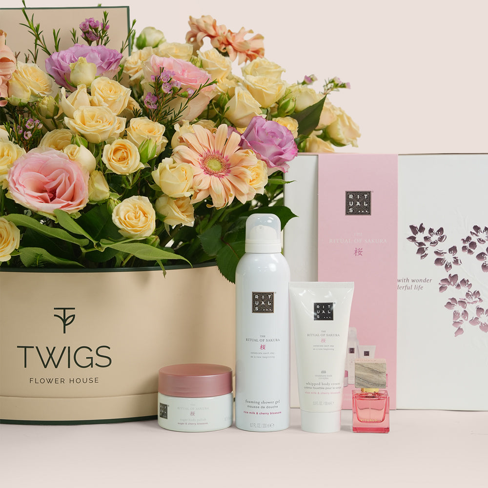Peach Harmony & Ritual of Sakura Gift Set – Mother’s Day Flower Bundle by TWIGS