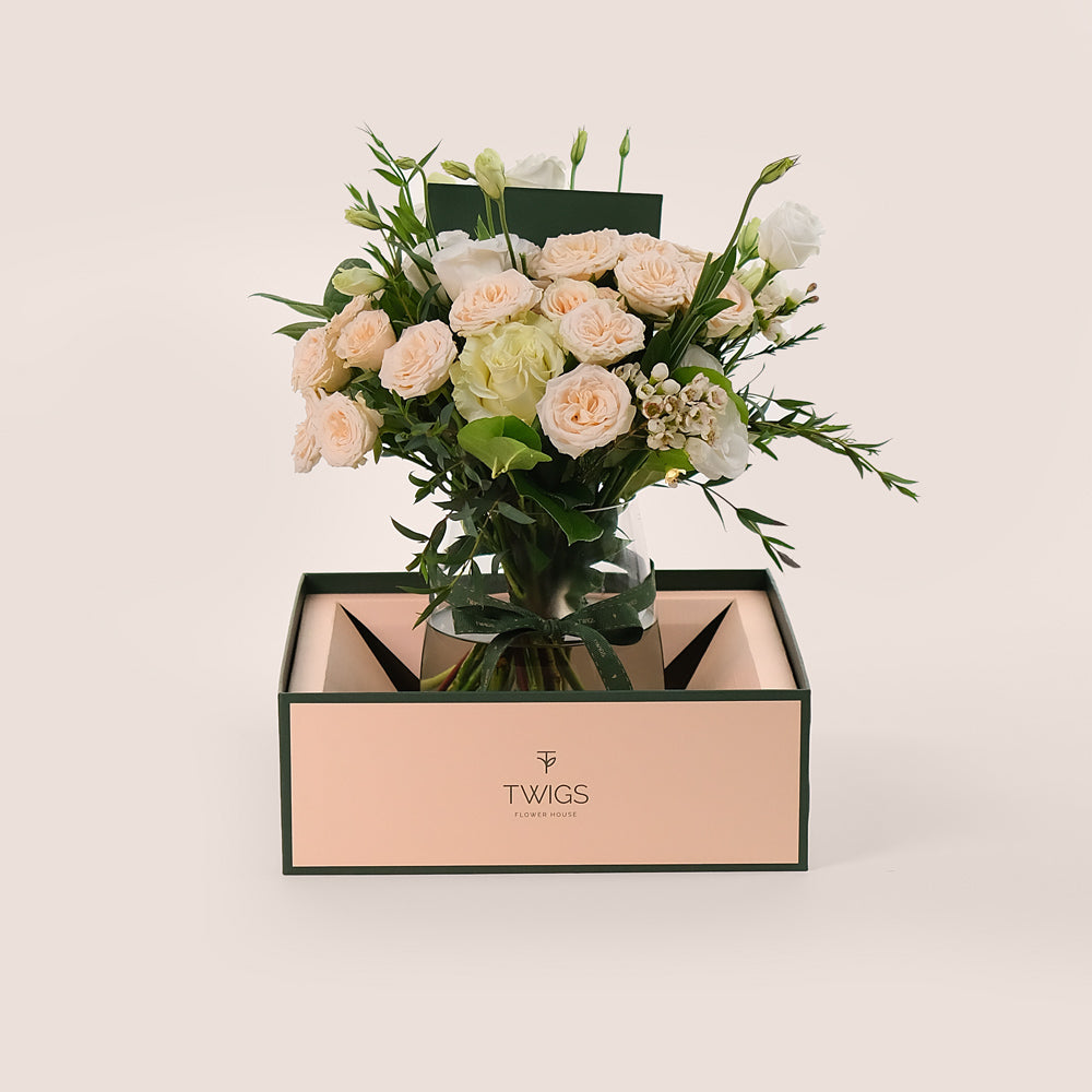 Mother' Day Ivory Bloom in Petite Flower Vase – Delivered in TWIGS Signature Vase Box