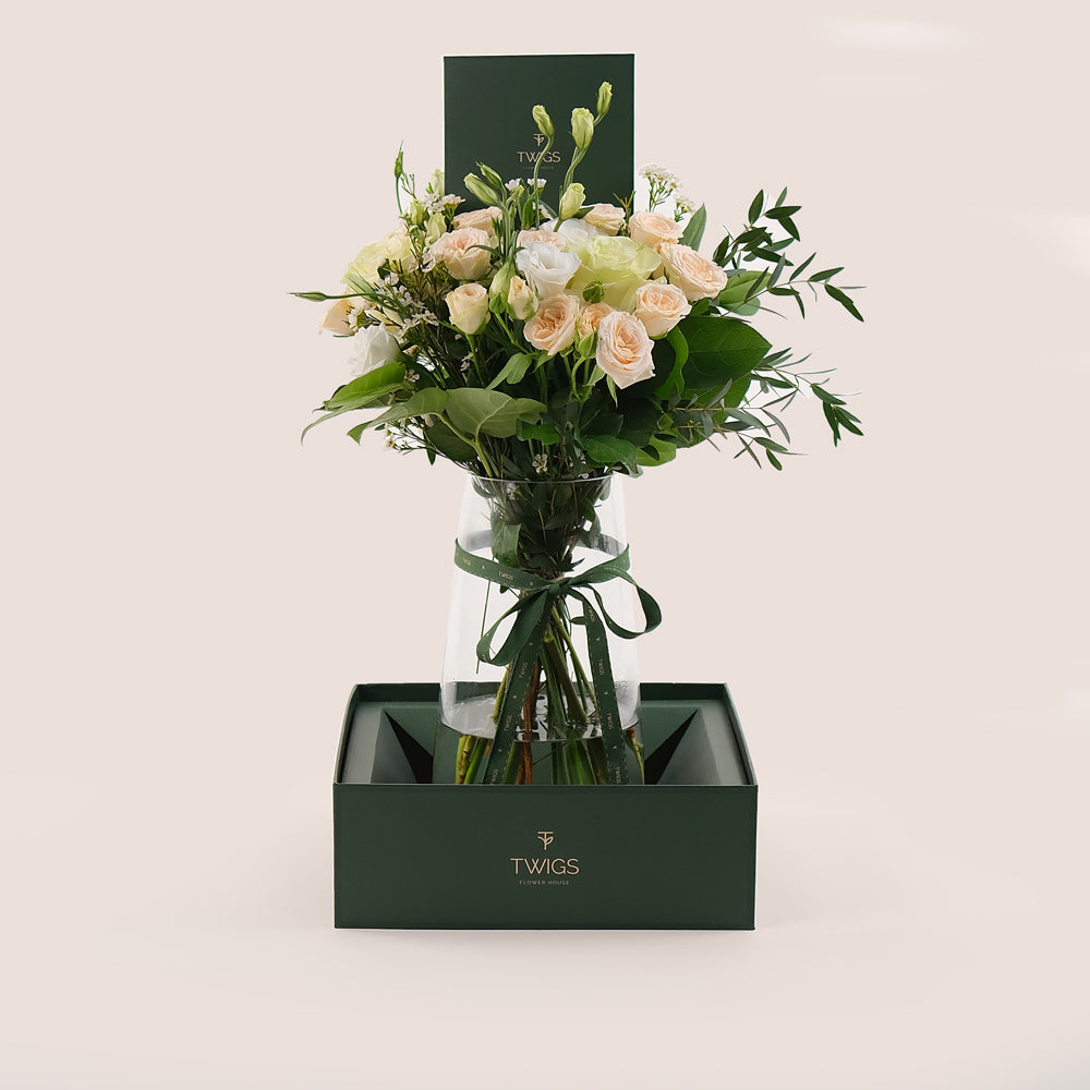 Mother' Day Ivory Bloom Flowers in Vase – Delivered in TWIGS Signature Vase Box