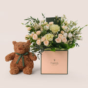 Ivory Bloom Mother's Day Gift Set -  Fresh Flowers & Plush Teddy Bear Bundle