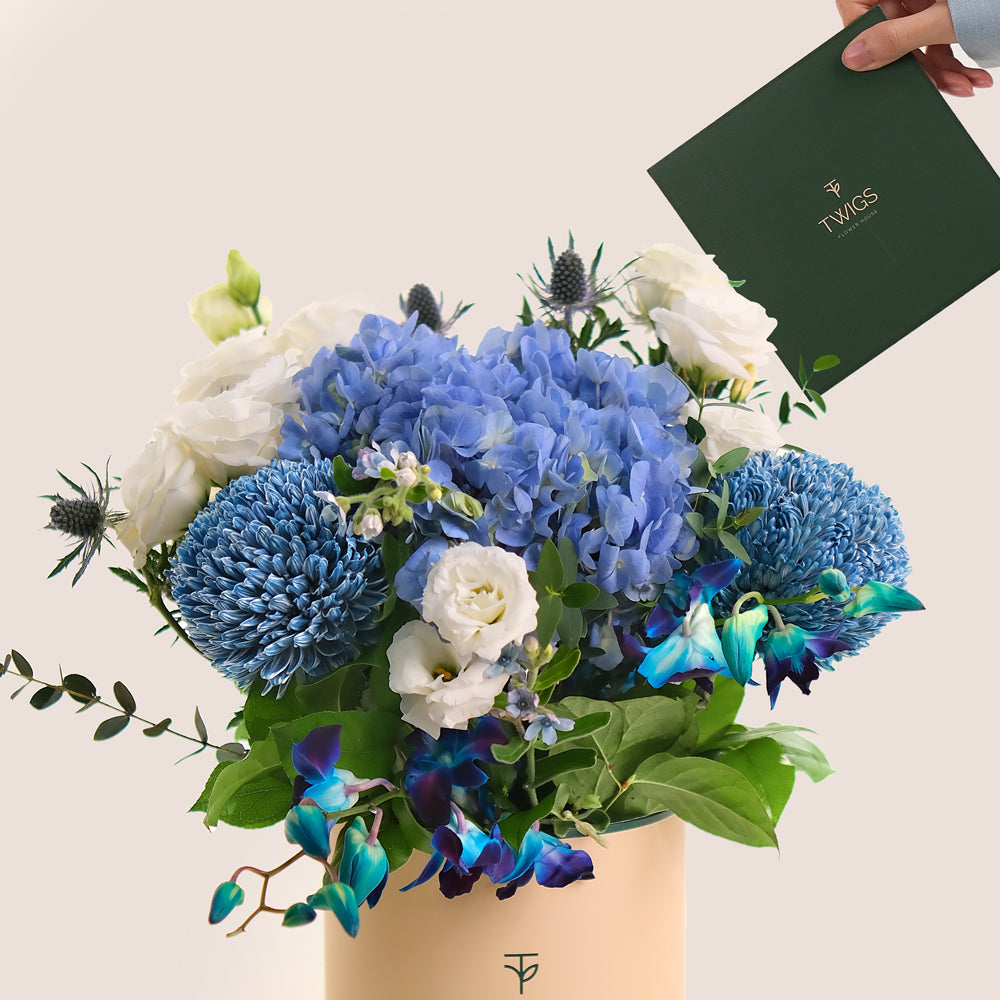 Luxe Blue Flower Arrangement  | Baby Boy Gift or For Him UAE
