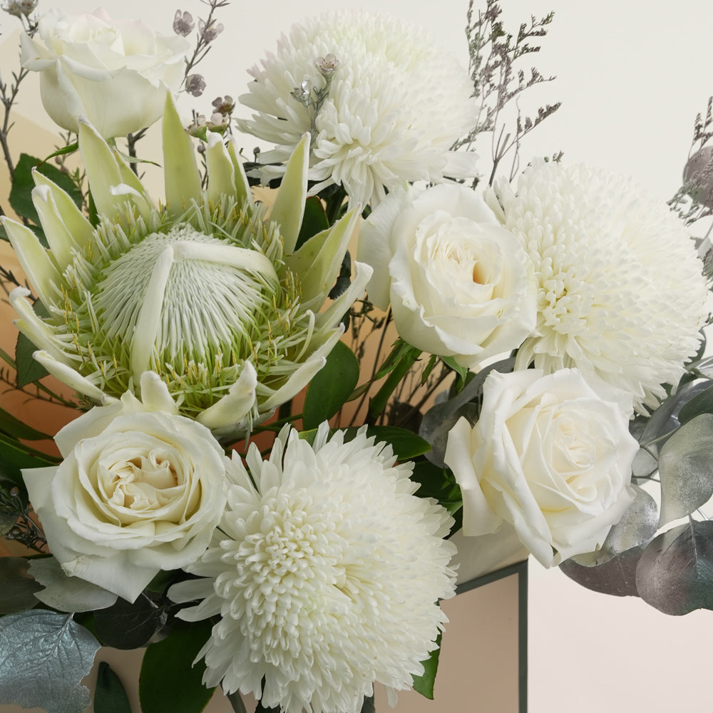 Luxury White Protea New Year Bouquet & Luxe Chocolate Box | New Year Flowers Dubai