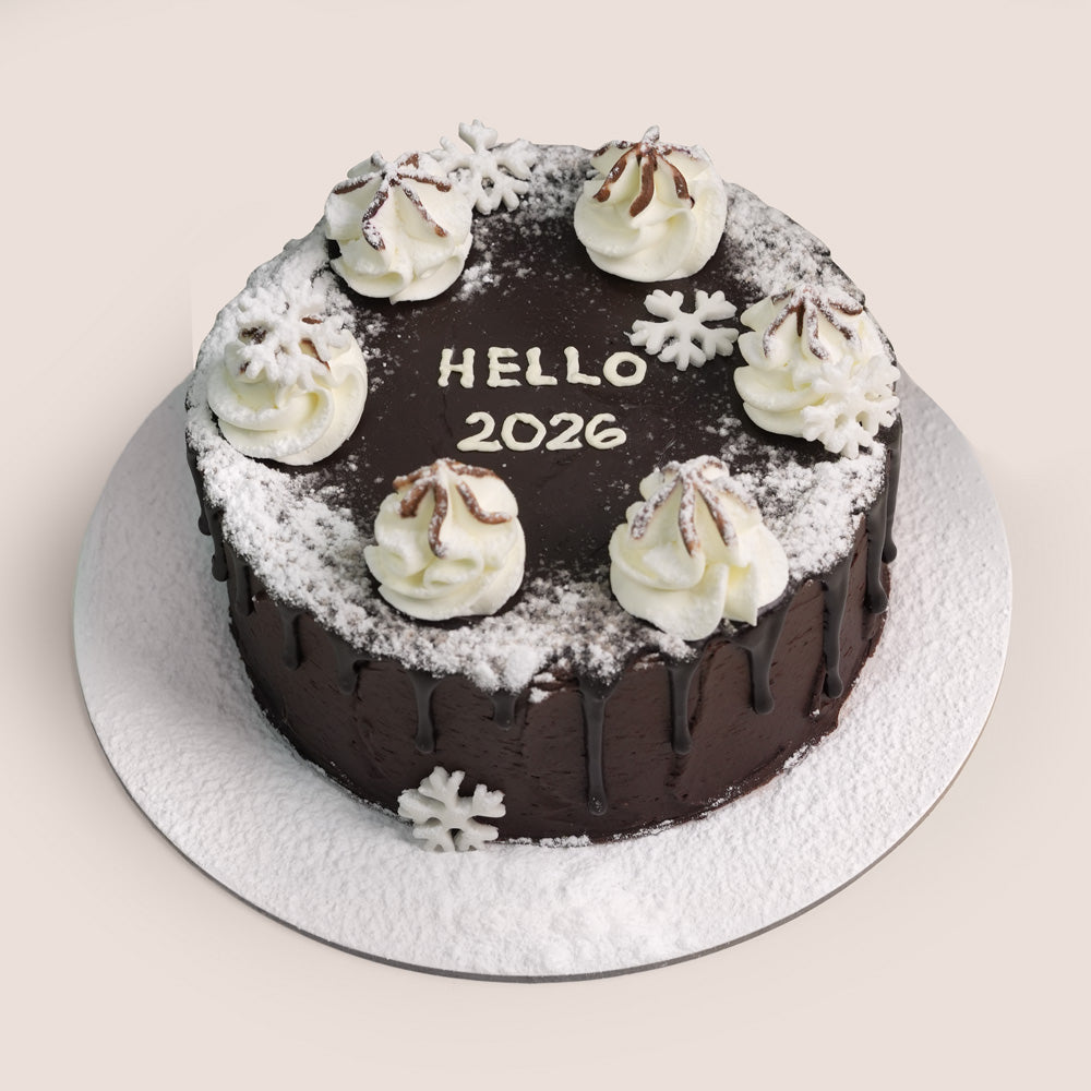 Chocolate cake with 'Hello 2026' - the most delicious cake in Dubai
