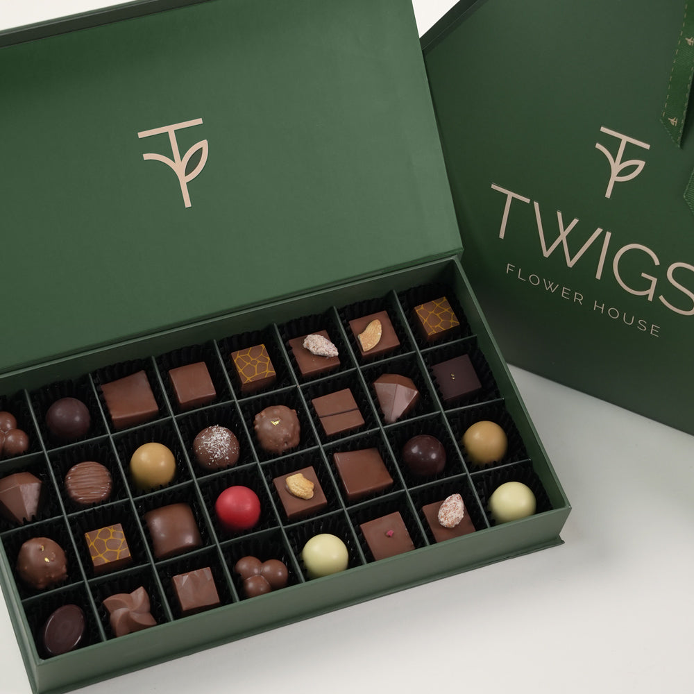 White Anthurium & Magnum Mums Bouquet with a Box of Premium Chocolate Bites