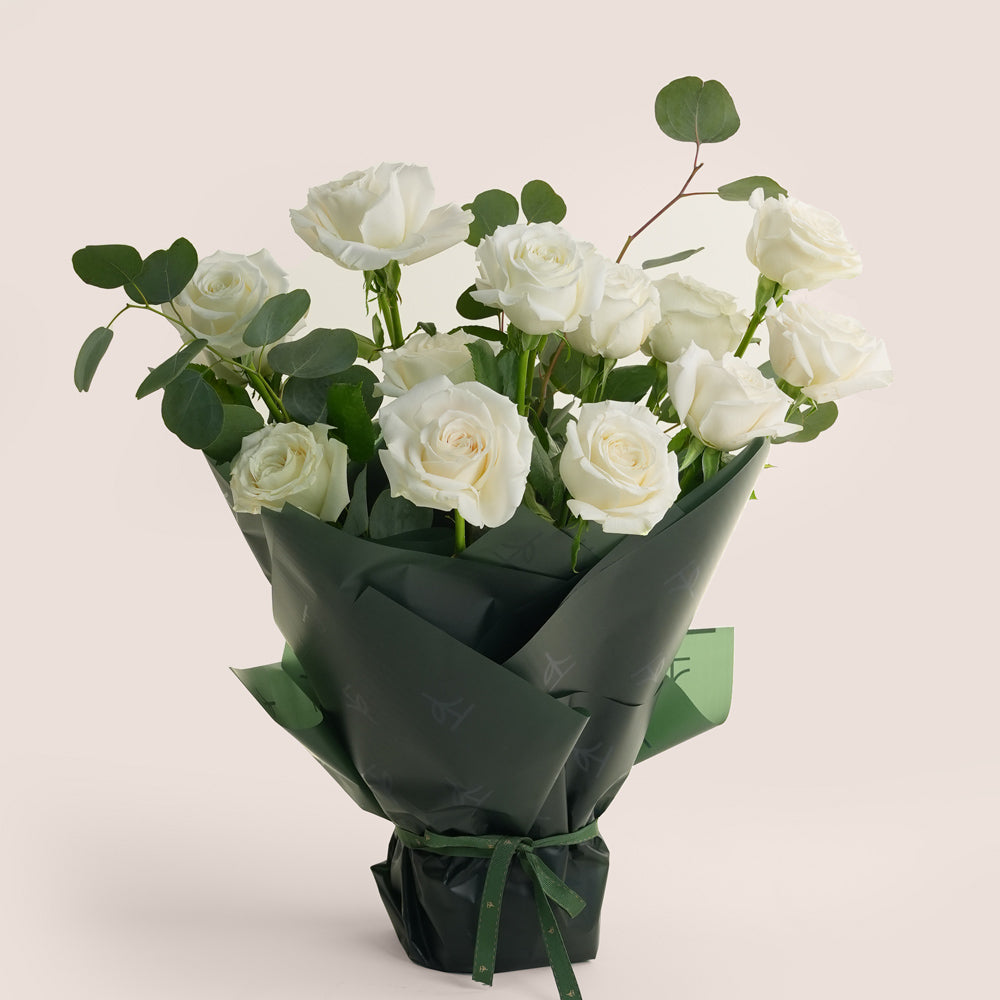 White Rose New Year Bouquet in TWIGS Bag | New Year Flowers Dubai