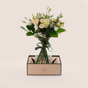 Pastel Floral Mix in a Tall Glass Vase – Timeless Elegance with a Modern Touch