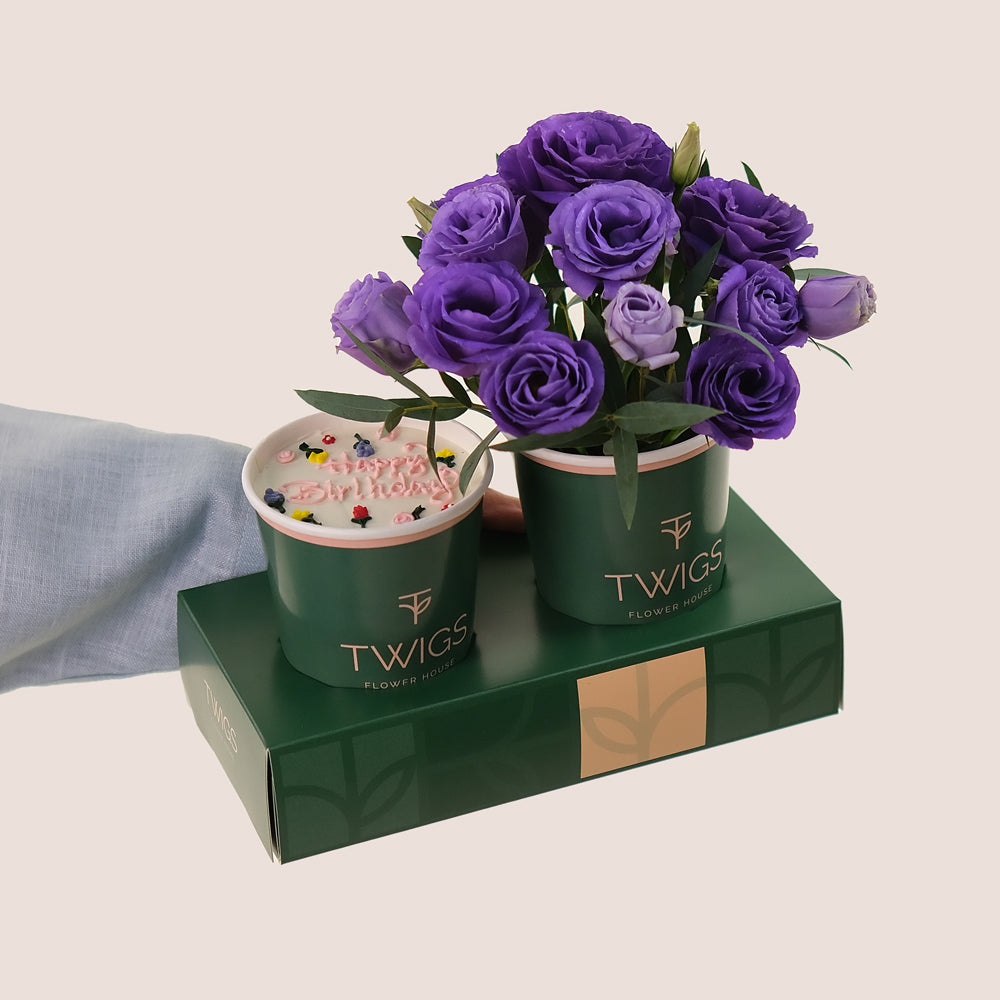 Purple Elegance Combo – Flowers & Cake – A Unique Gift of Style and Sweetness