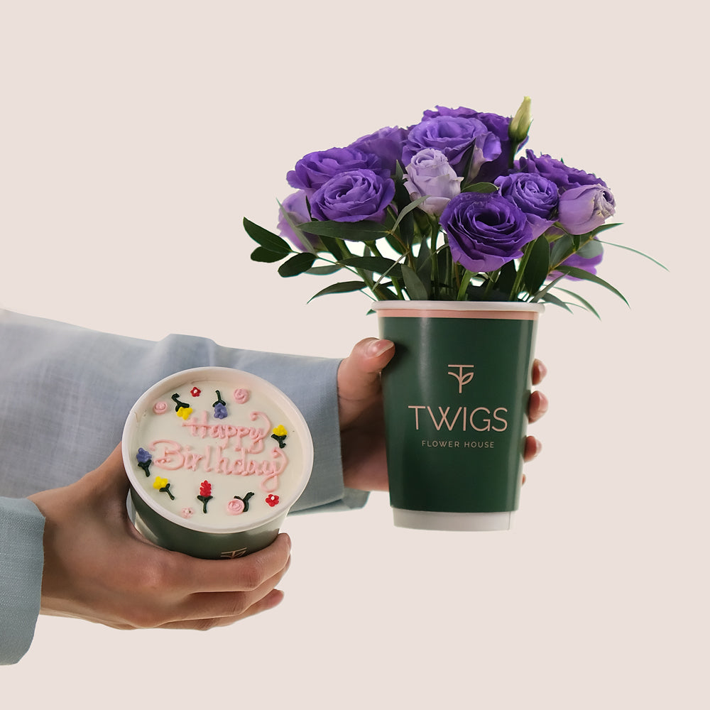 Purple Elegance Combo – Flowers & Cake – A Unique Gift of Style and Sweetness