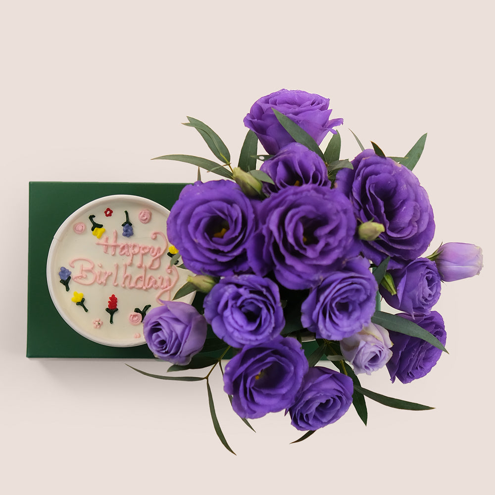 Purple Elegance Combo – Flowers & Cake – A Unique Gift of Style and Sweetness