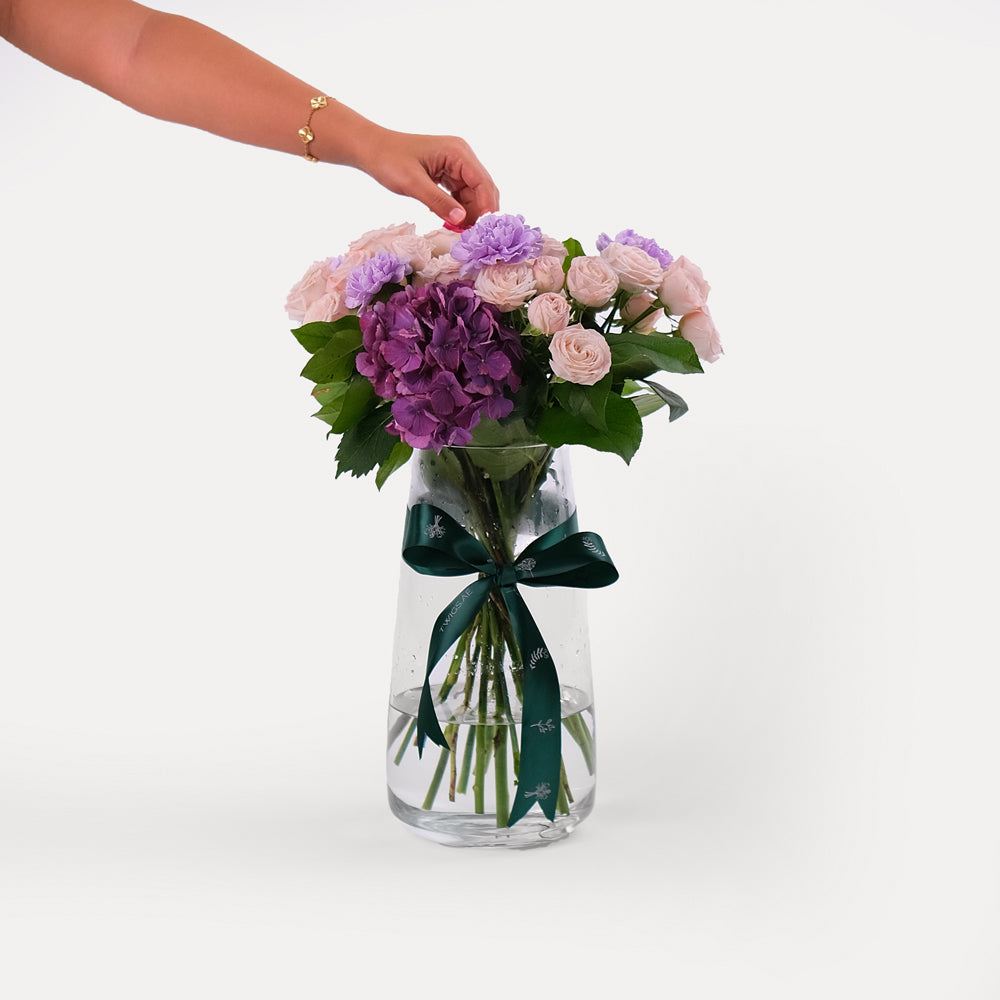 Purple Flower Vase Arrangement - Tall