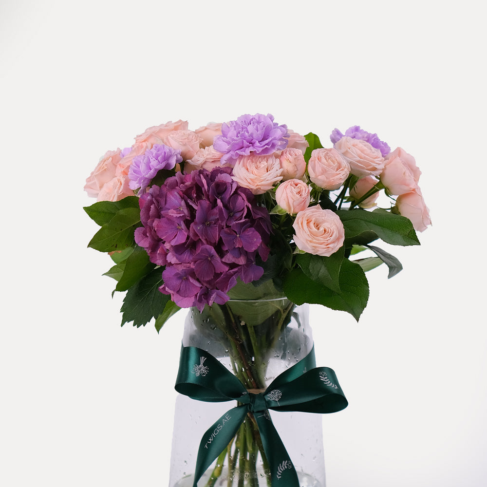 Purple Flower Vase Arrangement - Tall